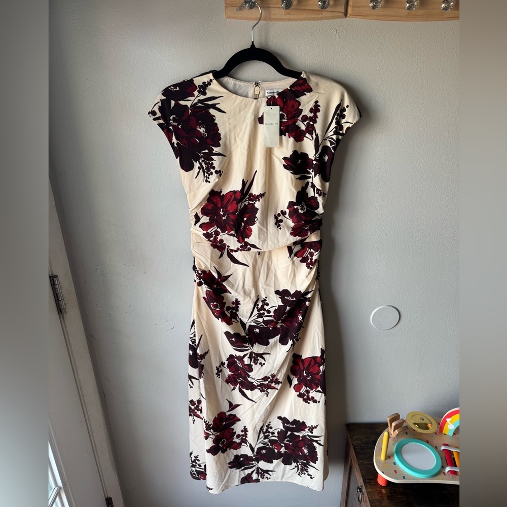 NWT Abercrombie & Fitch Ruched Side Midi Dress Cream Burgundy Floral XSP